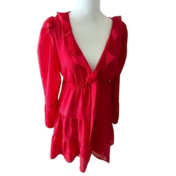 Crystal Doll Red Shiny Ruffle Dress Size Small - NWT - Picture 1 of 8